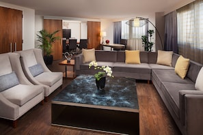 49-inch flat-screen TV with cable channels, Smart TV, pay films