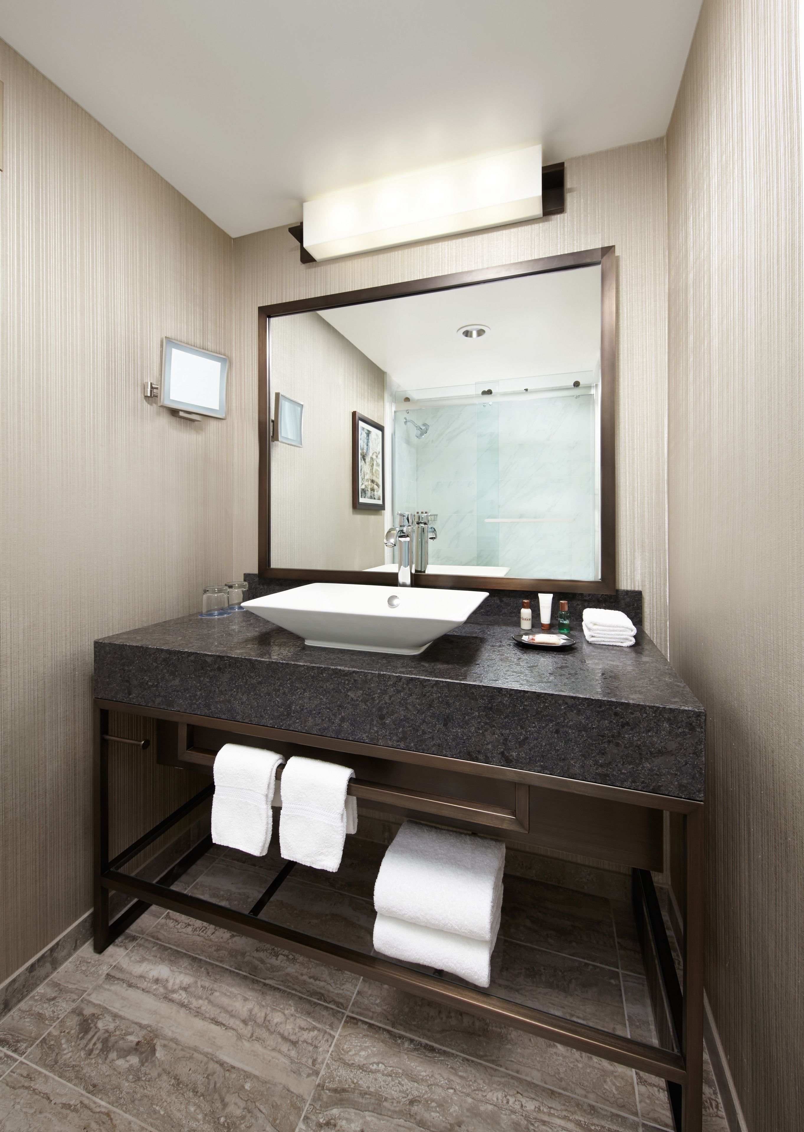 shower, eco-friendly toiletries, hair dryer, towels