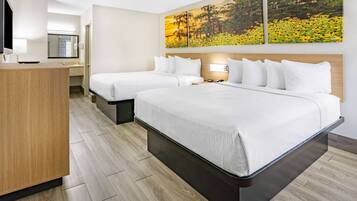 Desk, laptop workspace, free WiFi, bed sheets