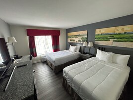 Room, 2 Double Beds, Non Smoking | In-room safe, desk, laptop workspace, blackout drapes