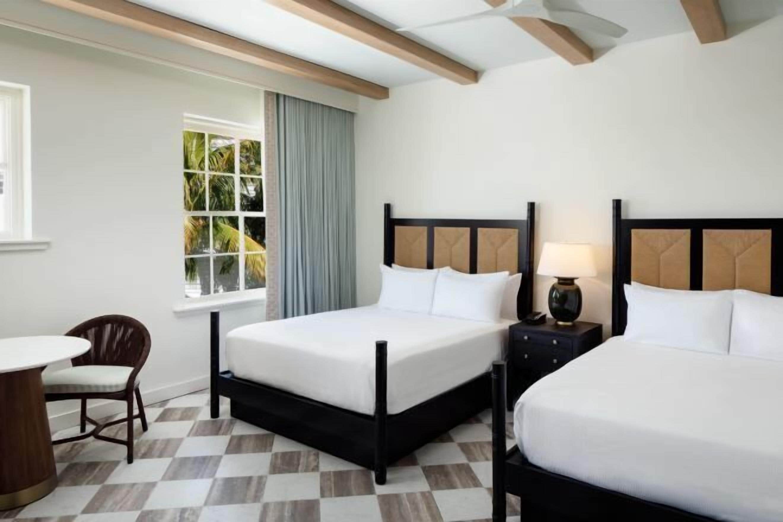 Hypo-allergenic bedding, in-room safe, blackout drapes