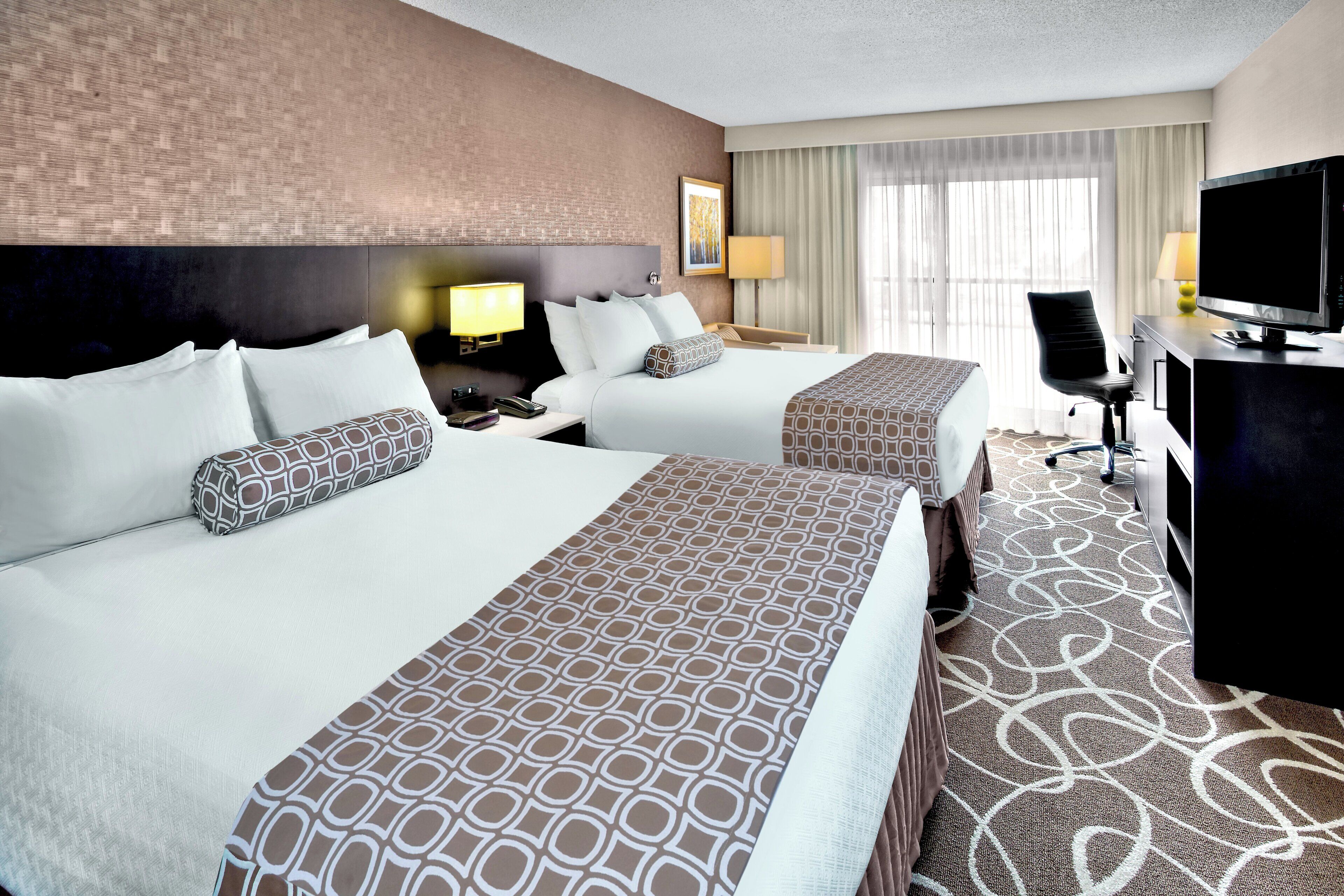 Premium bedding, desk, blackout curtains, iron/ironing board