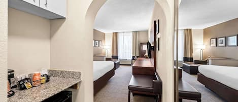 Premium bedding, desk, blackout curtains, iron/ironing board