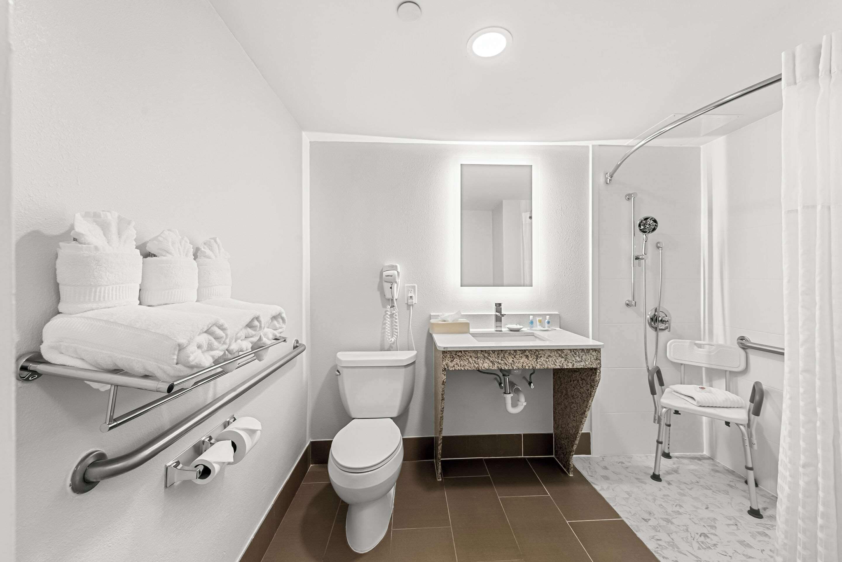 Room, 1 King Bed, Accessible, Non Smoking | Bathroom | Combined shower/tub, free toiletries, hair dryer, towels