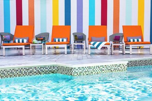 Outdoor pool, open 7:00 AM to 9:00 PM, pool umbrellas, sun loungers