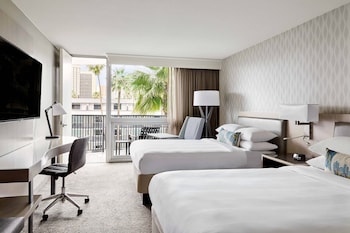 Pillowtop beds, in-room safe, desk, blackout drapes at Los Angeles Airport Marriott