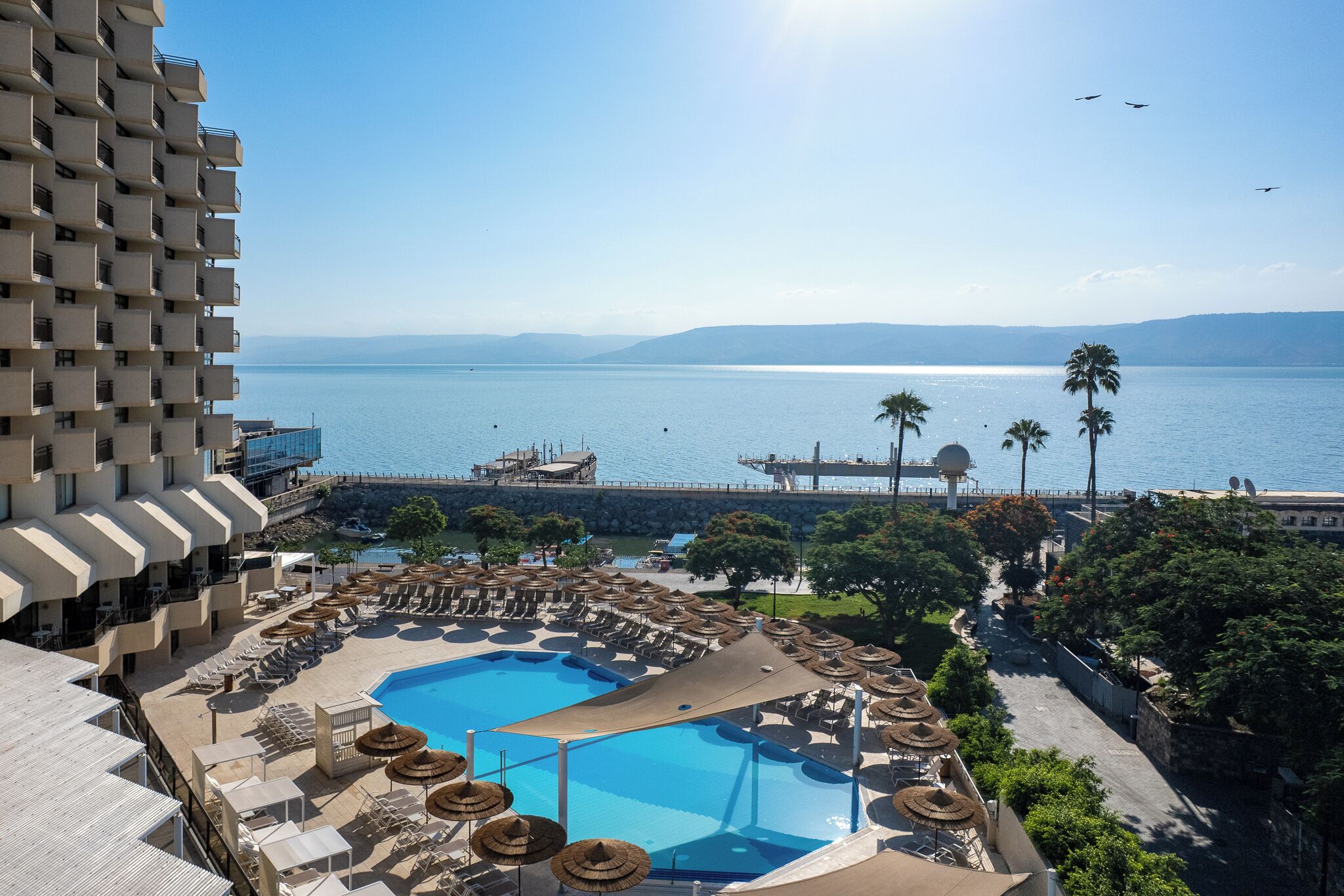 Seasonal outdoor pool, pool umbrellas, sun loungers