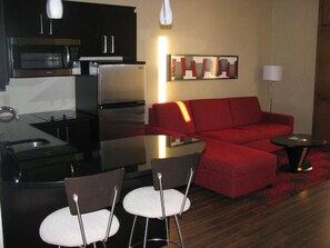 Suite, 1 Bedroom, Non Smoking, City View | Private kitchen | Fridge, microwave, coffee/tea maker