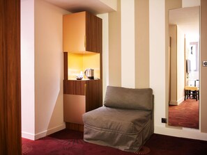 Premium-sengetøj, senge med madrasser af memory foam, minibar