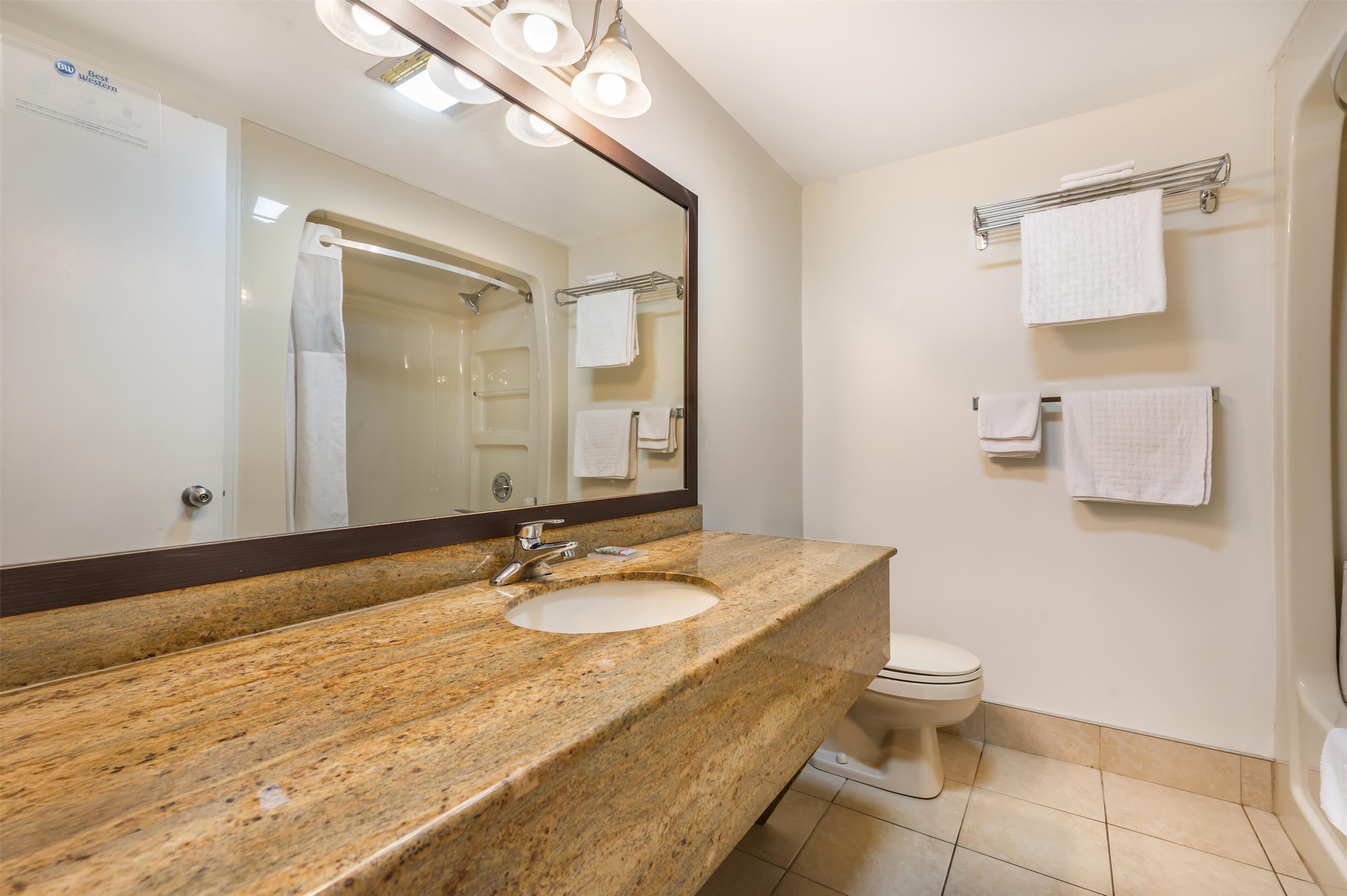 standard room, 1 king bed, non smoking, refrigerator | bathroom | free toiletries, hair dryer, towels