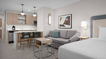 Suite, 1 King Bed, Accessible (Mobility & Hearing, Roll-In Shower) | Hypo-allergenic bedding, in-room safe, desk, laptop workspace