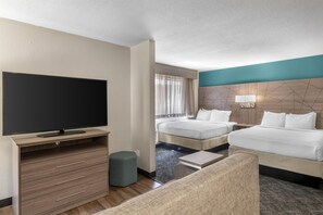 Suite, 2 Queen Beds, Non Smoking, Kitchen (Shower Only;with Sofabed) | Desk, laptop workspace, blackout curtains, iron/ironing board