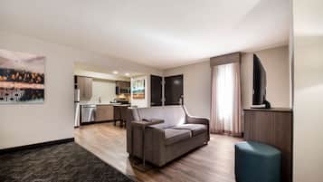 Suite, 2 Queen Beds, Non Smoking, Kitchen (Shower Only;with Sofabed) | Desk, laptop workspace, blackout drapes, iron/ironing board