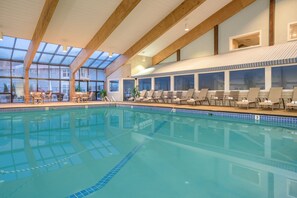 Indoor pool, outdoor pool, pool loungers