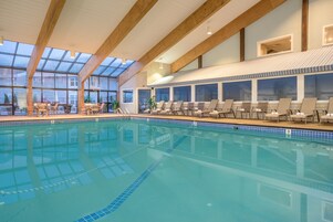 Indoor pool, outdoor pool, sun loungers