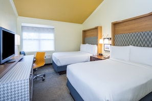 Hypo-allergenic bedding, in-room safe, blackout drapes
