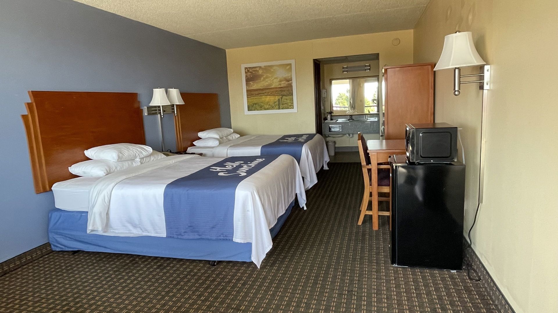 Premium bedding, desk, blackout curtains, iron/ironing board
