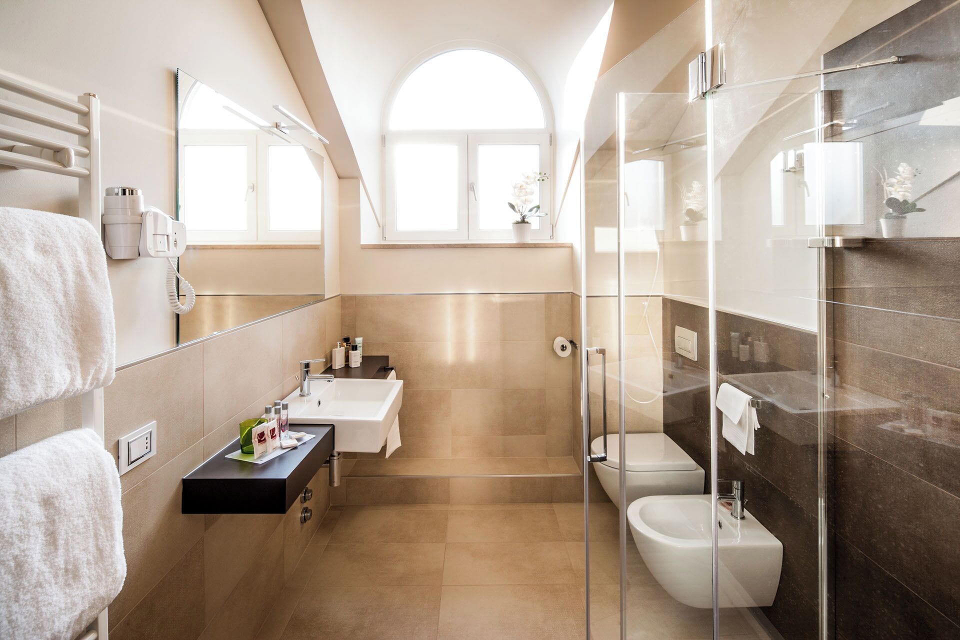 shower, rainfall showerhead, free toiletries, hair dryer