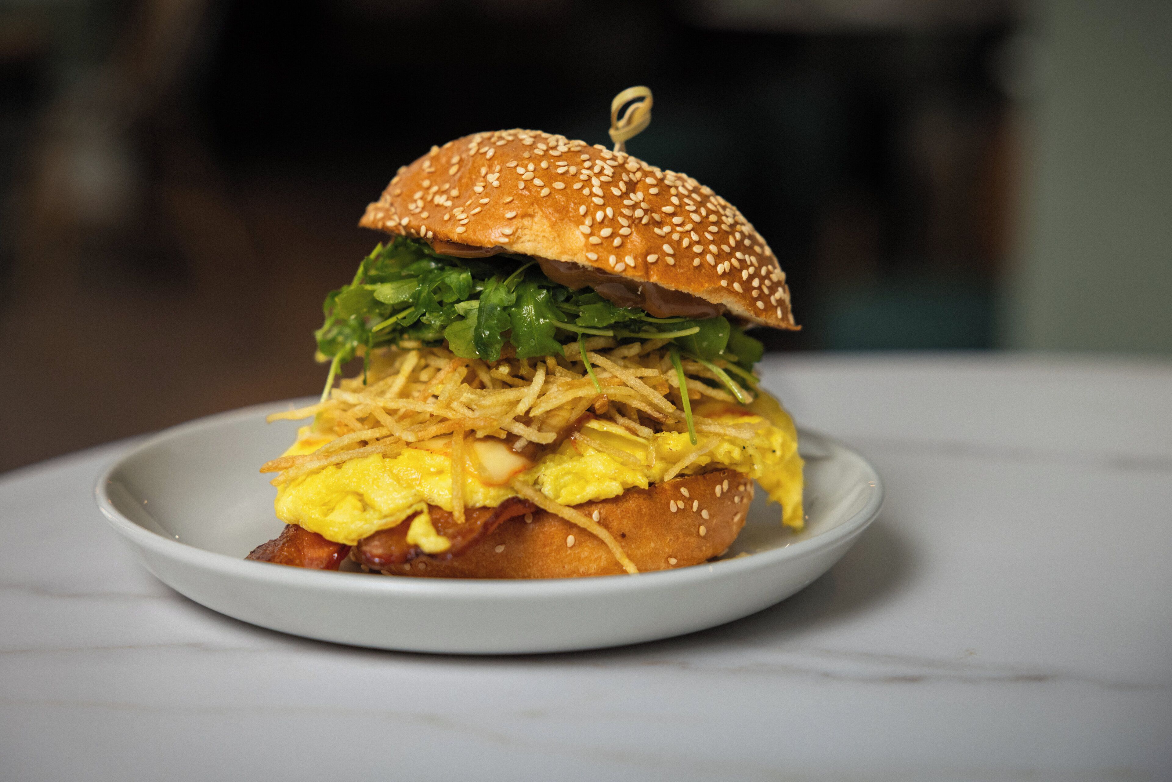 A sandwich on a plate.