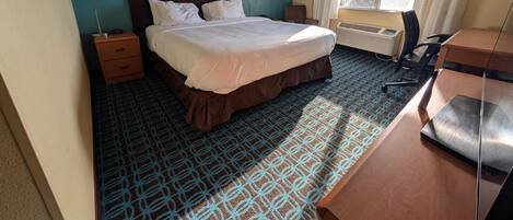 Premium bedding, desk, blackout drapes, iron/ironing board