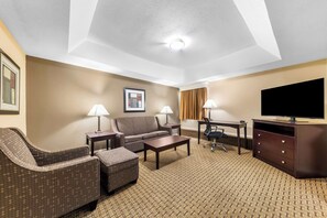 Suite, 1 King Bed, Non Smoking (Living Room;Walk-in Shower) | Desk, laptop workspace, iron/ironing board, free cribs/infant beds