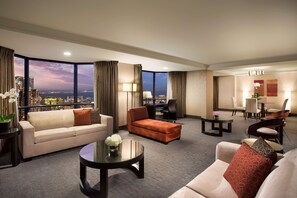 Presidential Suite, 1 Bedroom | Living area | 49-inch LCD TV with satellite channels, Smart TV, video game console