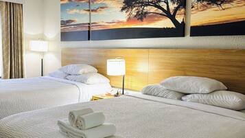 Desk, laptop workspace, blackout drapes, free WiFi