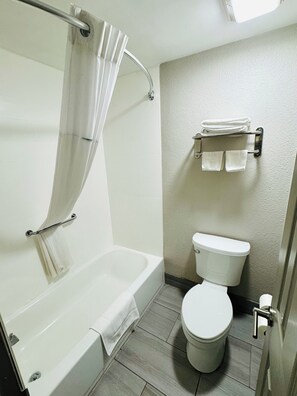 Desk, laptop workspace, blackout drapes, free WiFi