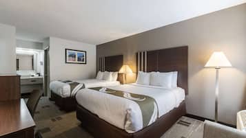 Premium bedding, desk, blackout drapes, iron/ironing board