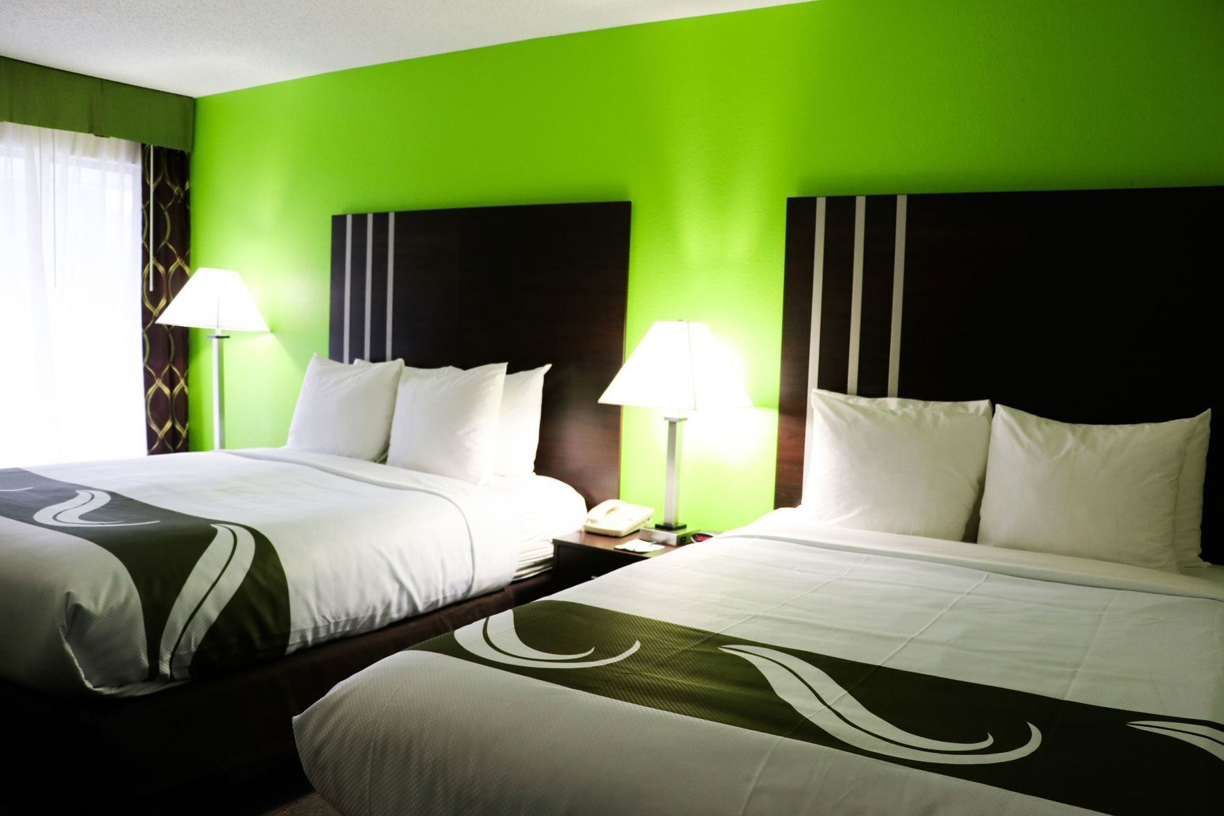Premium bedding, desk, blackout curtains, iron/ironing board