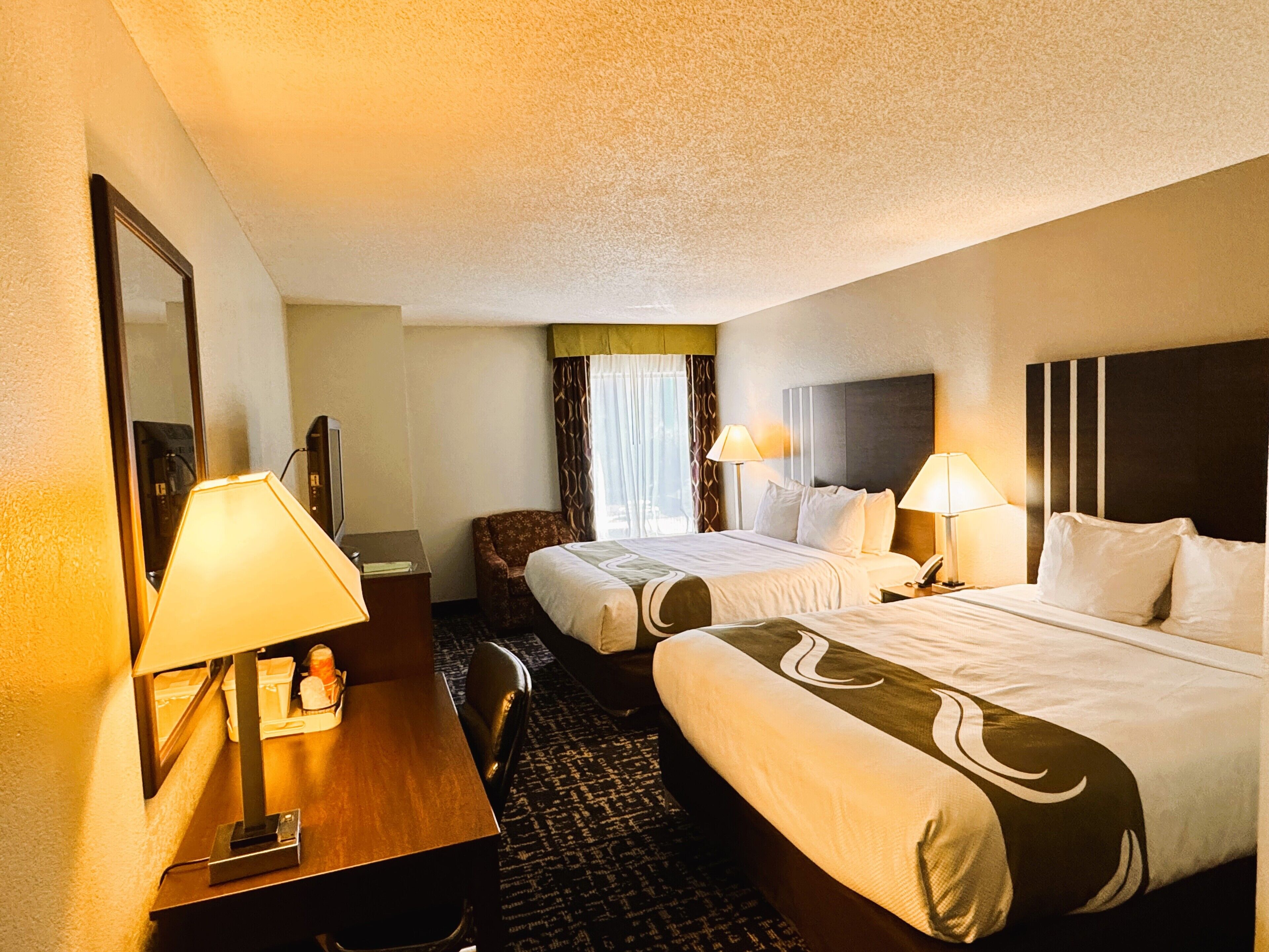 Standard Room, 2 Queen Beds, Non Smoking | Premium bedding, desk, blackout drapes, iron/ironing board