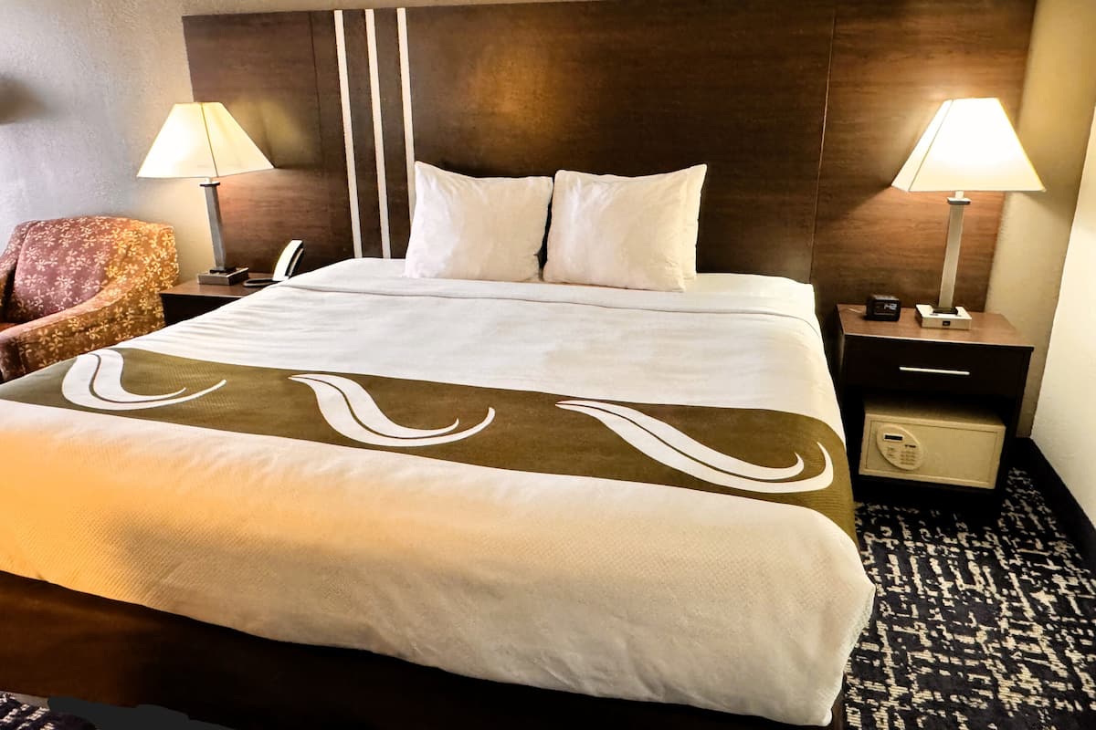 Premium bedding, desk, blackout curtains, iron/ironing board