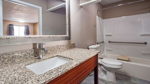 Standard Room, 2 Queen Beds, Accessible, Bathtub | Bathroom | Combined shower/tub, free toiletries, hair dryer, towels