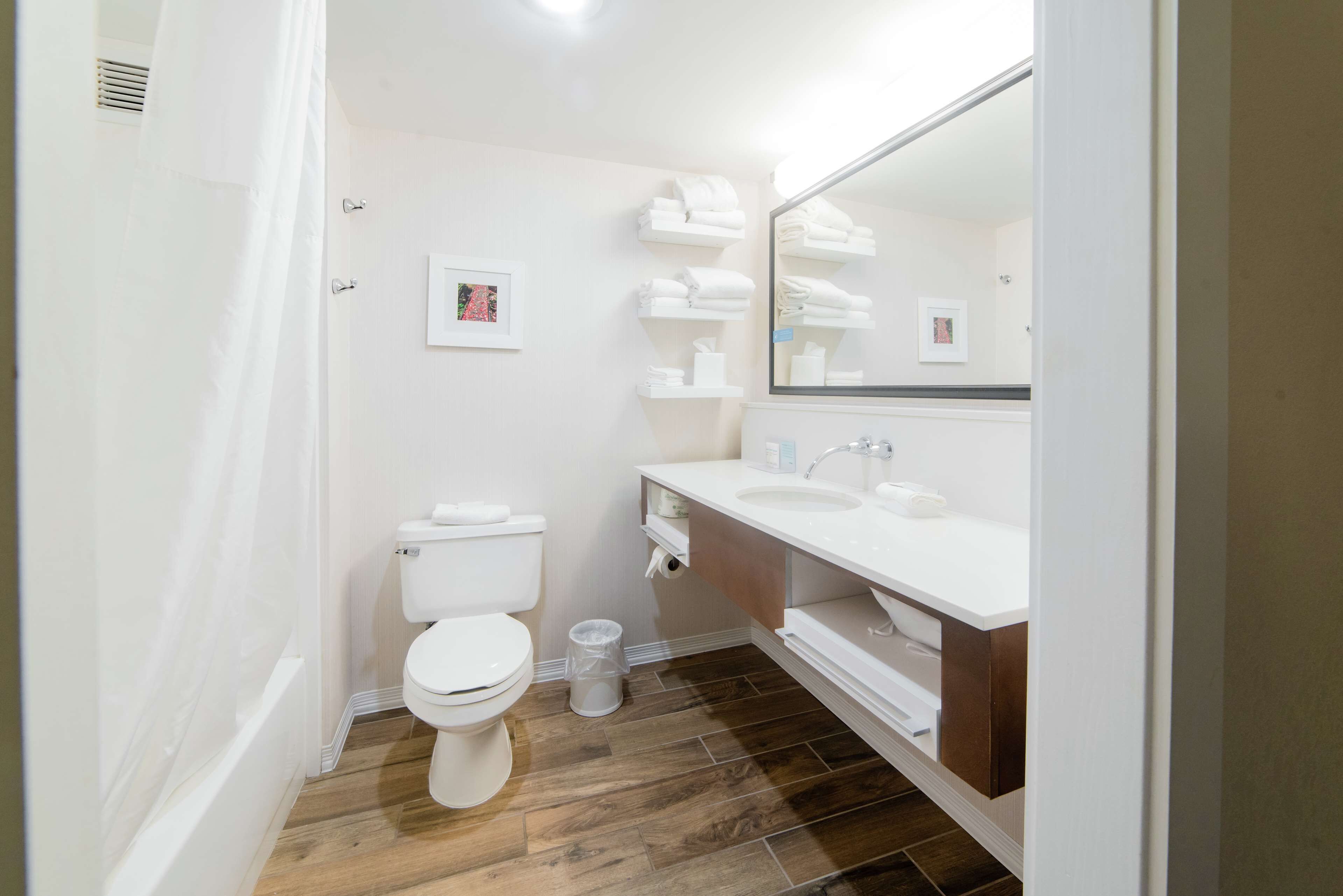 two queen beds non smoking | bathroom | hair dryer, towels