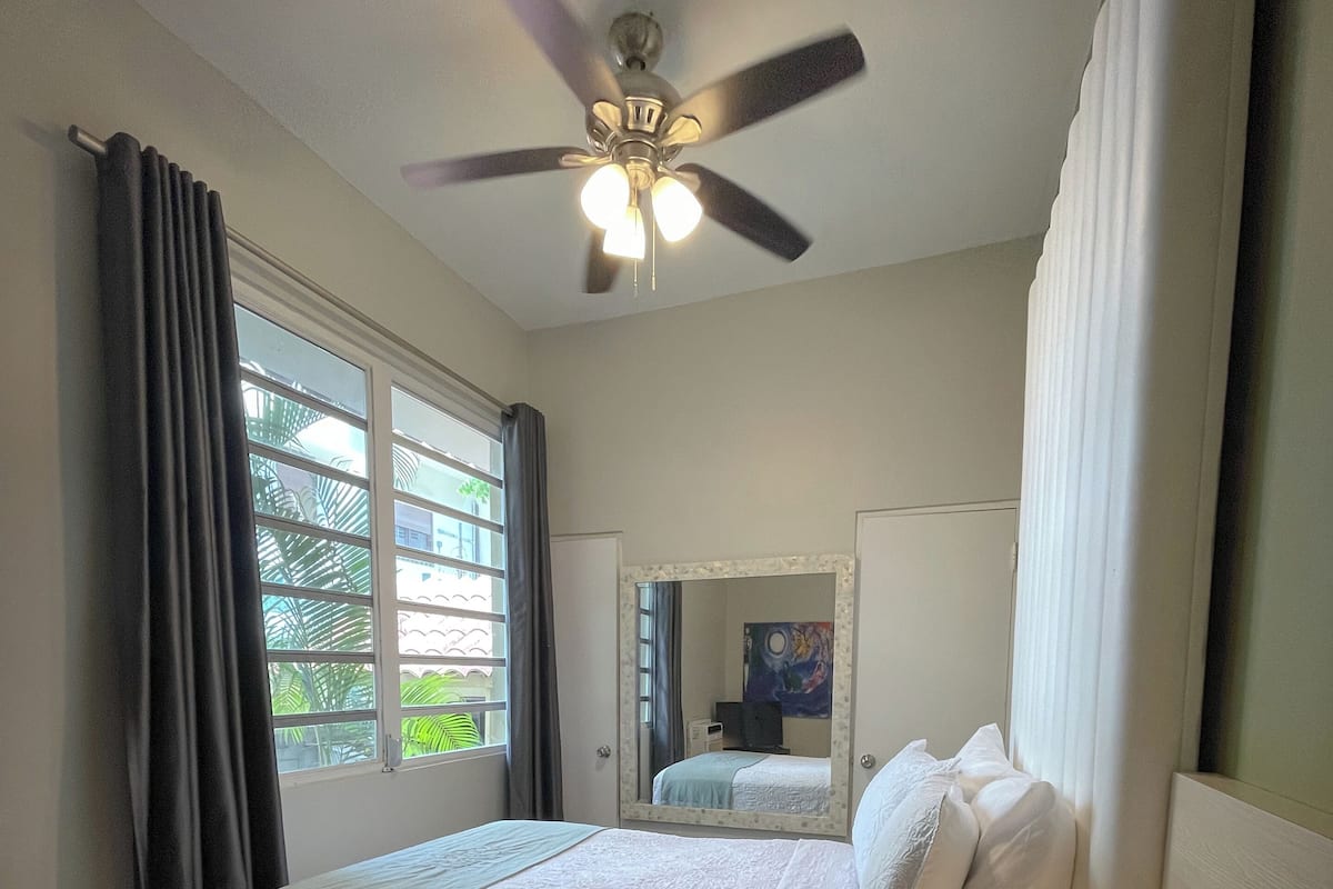 Blackout curtains, iron/ironing board, free WiFi, bed sheets