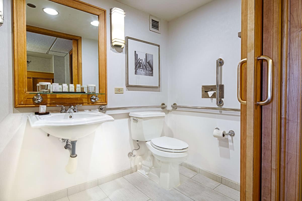 business suite, 1 king bed, non smoking | bathroom | free toiletries, hair dryer, towels