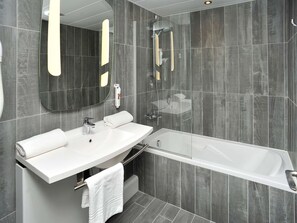 Eco-friendly toiletries, hair dryer, towels