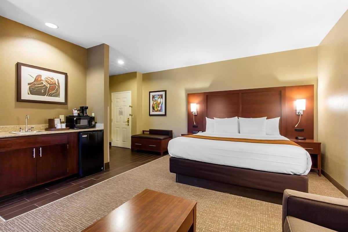 Premium bedding, pillow-top beds, desk, laptop workspace