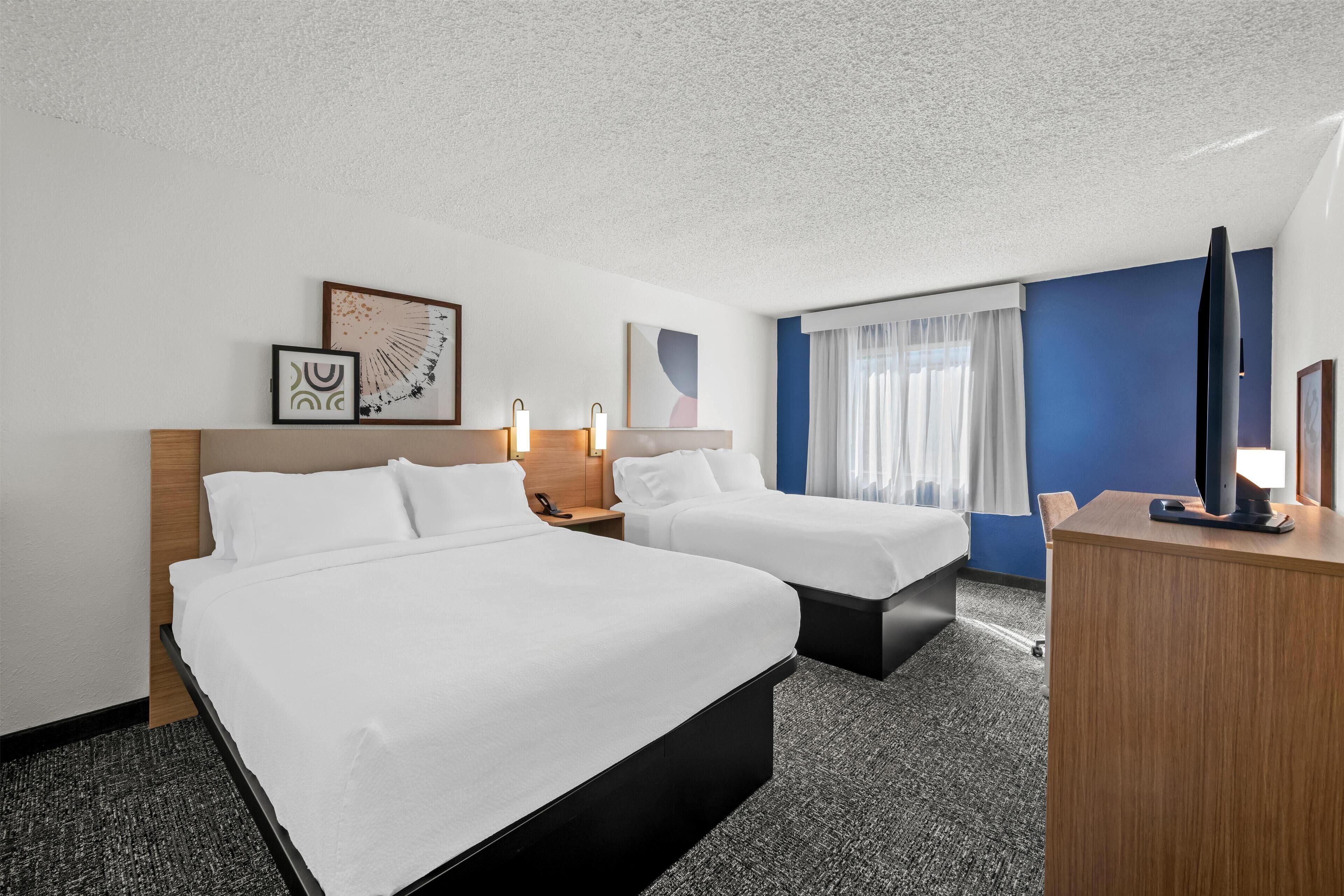 Room, 2 Queen Beds, Accessible (Roll-In Shower) | Desk, laptop workspace, iron/ironing board, free rollaway beds