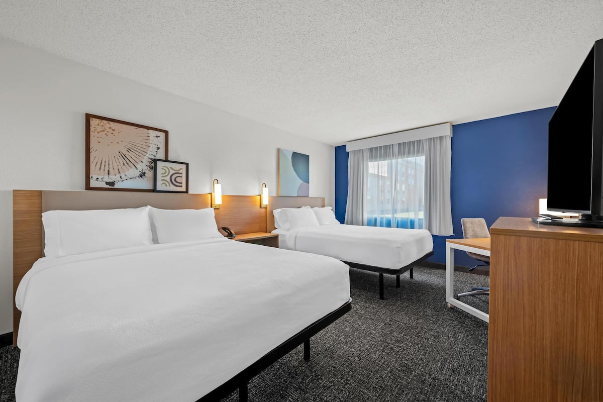 Room, 2 Queen Beds, Accessible (Hearing) | Desk, laptop workspace, iron/ironing board, free rollaway beds