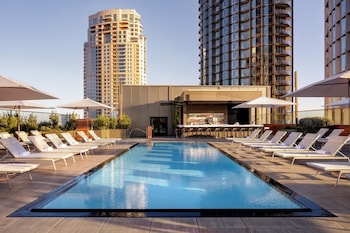 Outdoor pool, open 7:00 AM to 8:00 PM, cabanas (surcharge) at Fairmont Century Plaza Los Angeles at Beverly Hills