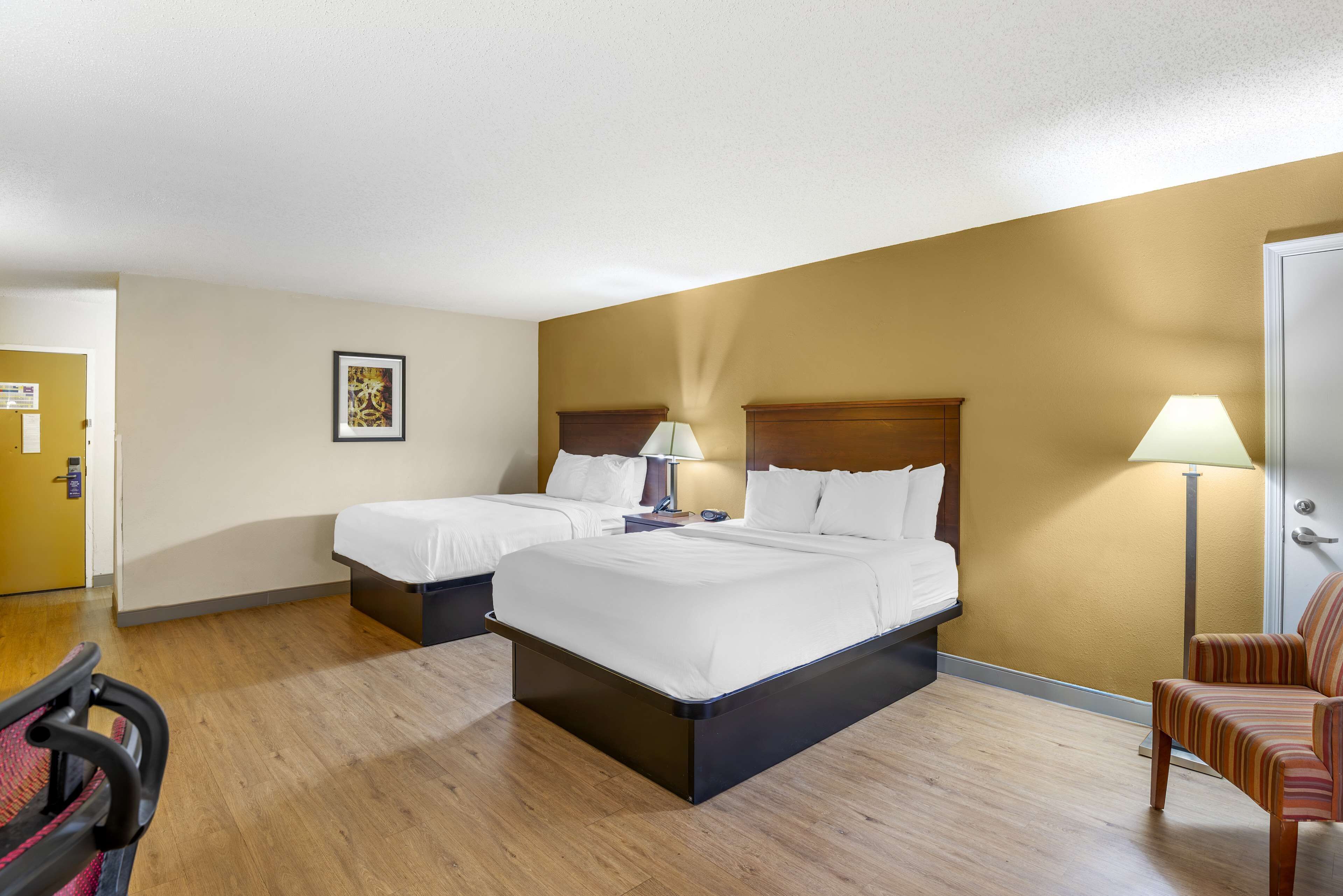 standard room, 2 queen beds, accessible, refrigerator & microwave | in-room safe, desk, laptop workspace, blackout curtains