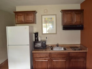 Fridge, microwave, coffee/tea maker