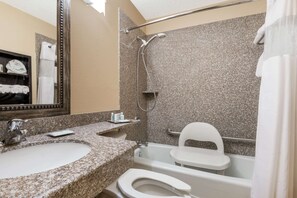 Room, 1 King Bed, Non Smoking (Mobility Accessible) | Bathroom | Combined shower/bathtub, free toiletries, hair dryer, towels