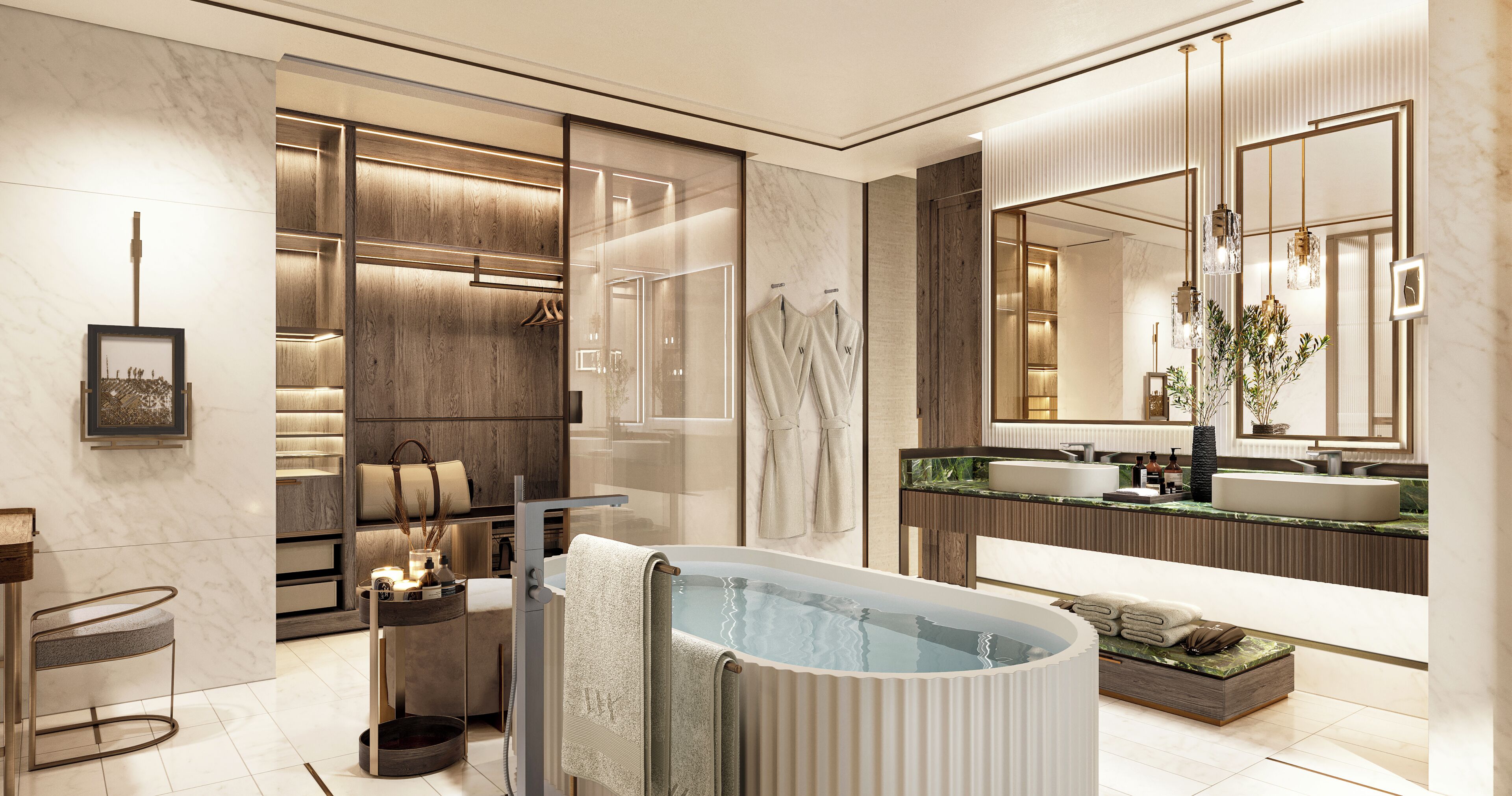 Separate tub and shower, deep soaking tub, free toiletries, hair dryer