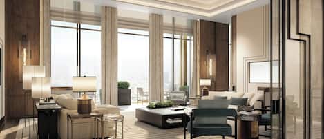 Suite, 1 King Bed (Waldorf Astoria) | Living area | 42-inch flat-screen TV with cable channels, TV