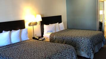 Desk, laptop workspace, blackout drapes, free cribs/infant beds