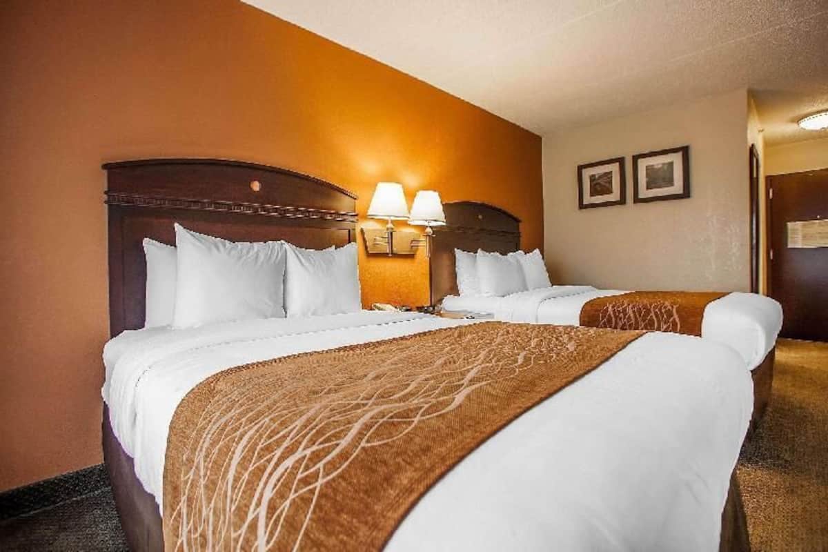 Premium bedding, down comforters, desk, laptop workspace