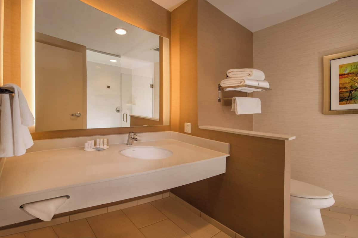 free toiletries, hair dryer, towels