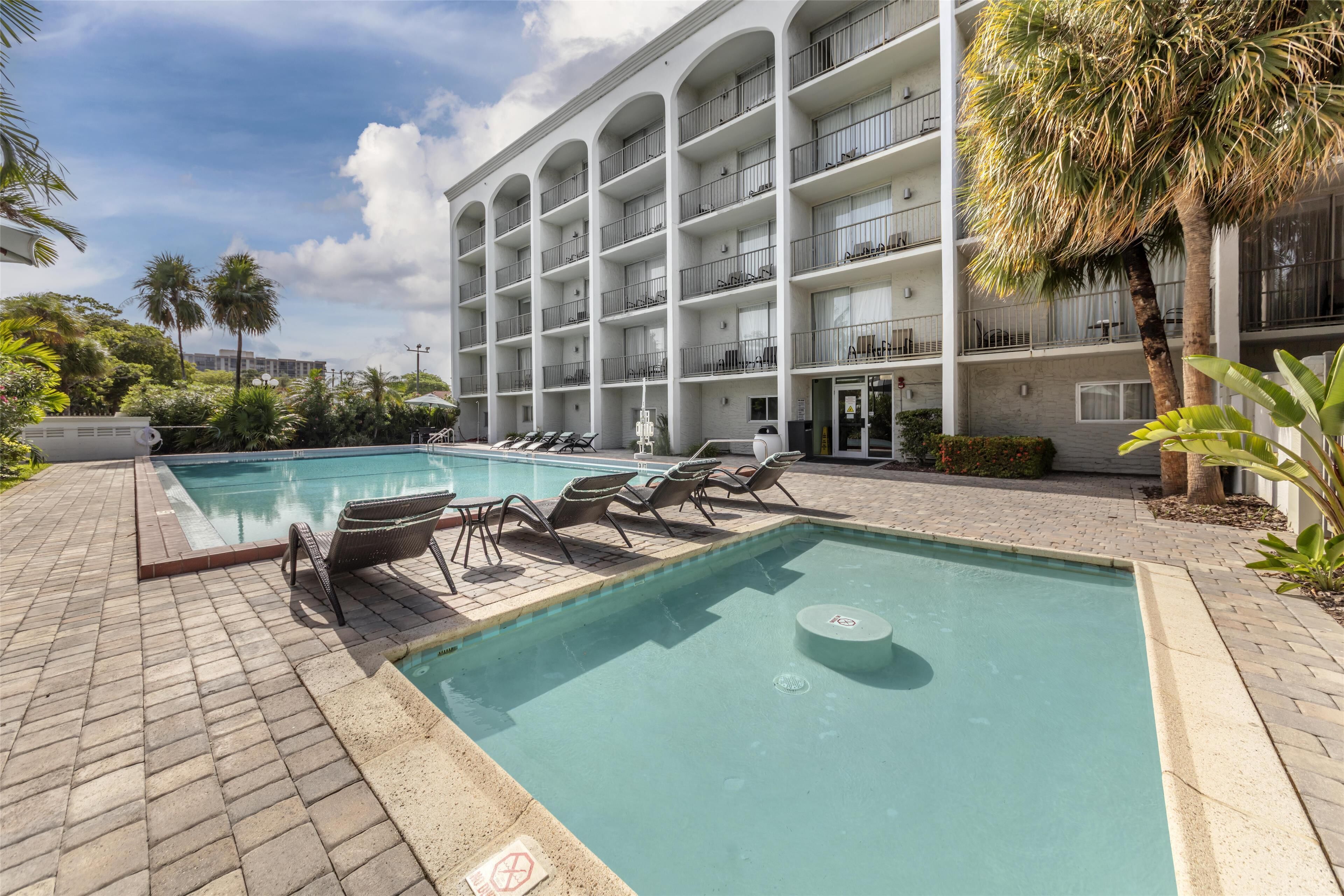 outdoor pool, pool loungers